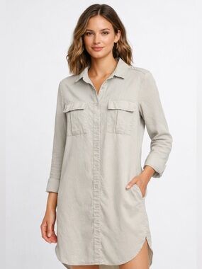 Anthropologie Cloth & Stone Tencel Utility Shirt Dress Safari Minimalist EUC XS